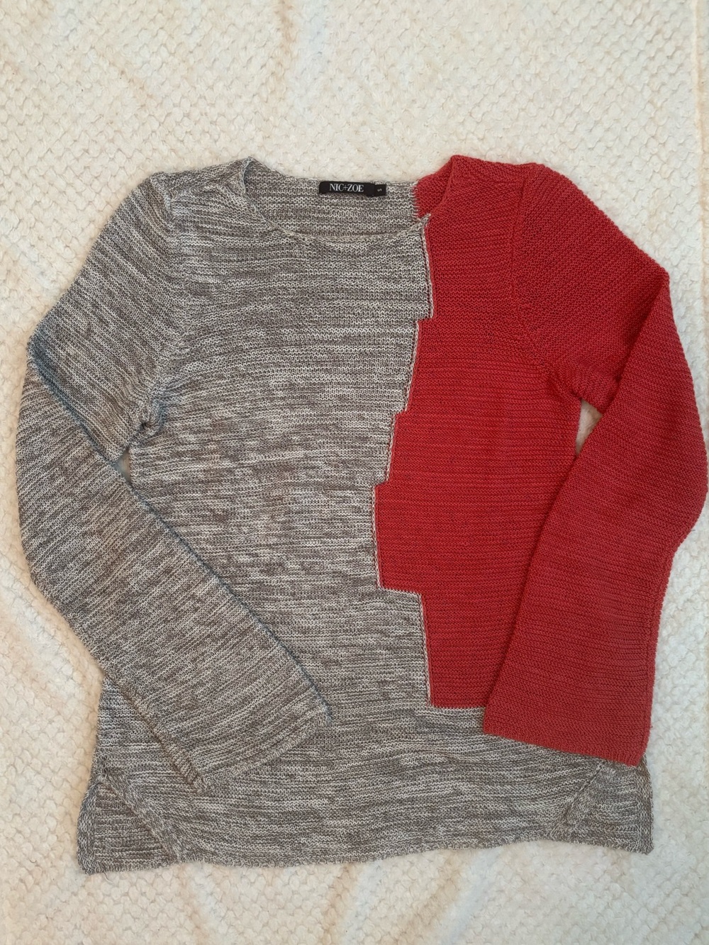 NIC+ZOE Nic and Zoe Colorblock Crewneck Sweater Pullover Top Long Sleeve Shirt